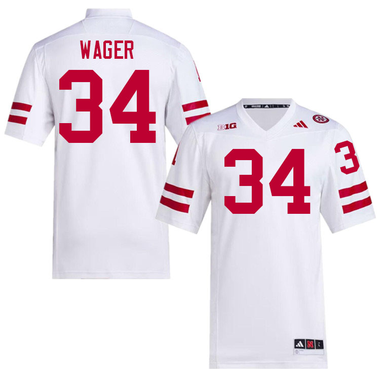 Men #34 Gage Wager Nebraska Cornhuskers College Football Jerseys Stitched Sale-White